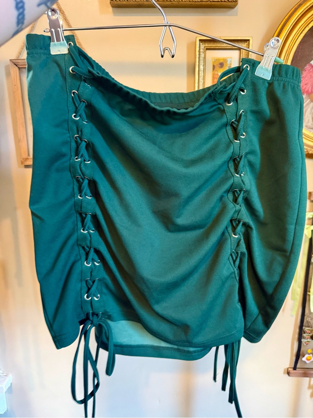 Emerald Green Lace-Up Mini Skirt